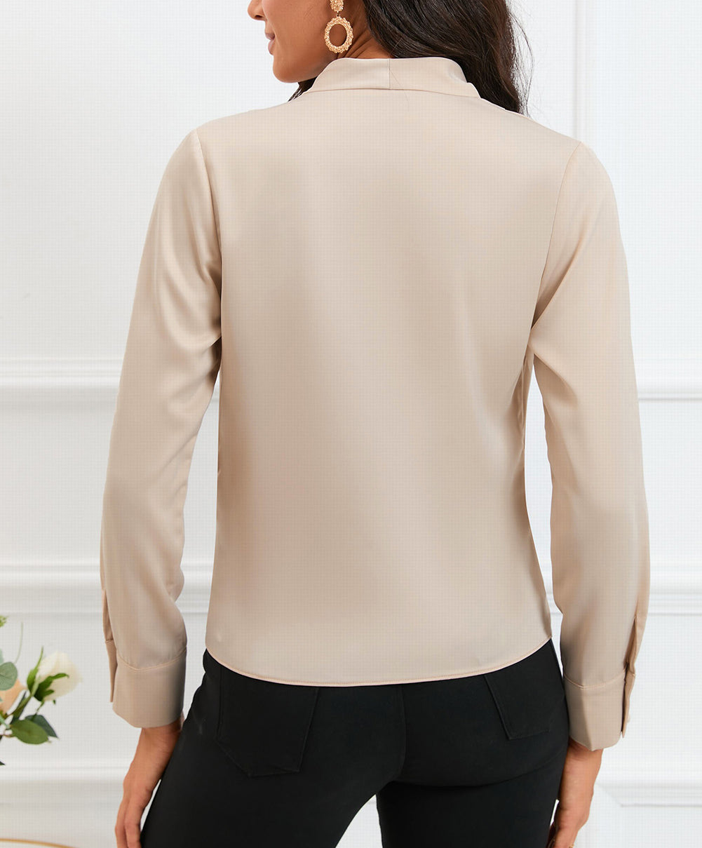 Solid Wrap V Neck Long Sleeve Top