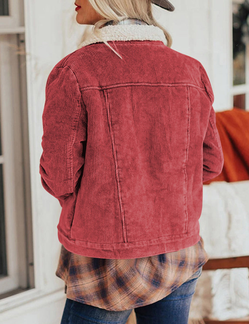 Corduroy Sherpa Snap Button Flap Jacket