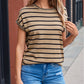 Stripe Knitted Bat Sleeve T Shirt