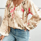 Floral Print Lantern Sleeve V-Neck Blouse