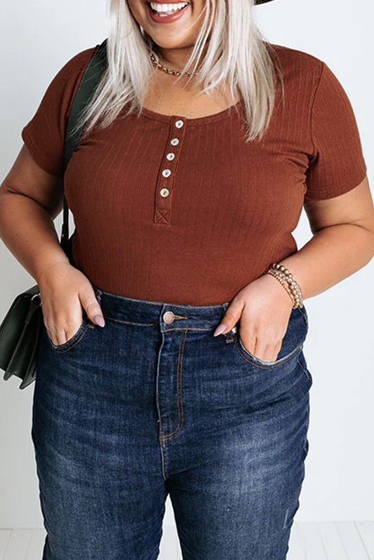 Plus Size Ribbed Knit Henley Tee