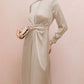 Twist Front Tie Back Long Sleeve Satin Dress
