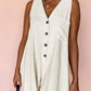 Sleeveless V Neck Buttoned Front Chest Pocket Romper
