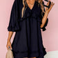 Ruffled 3/4 Sleeve V Neck Babydoll Mini Dress