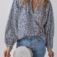 Floral Print Notched V Neck Puff Sleeve Blouse