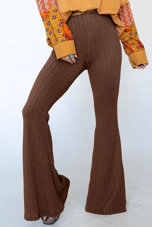 Textured Knit Mid Waist Flare Pants