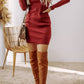 Ribbed Knit Long Sleeve High Neck Mini Dress