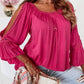 Lace Crochet Cut-Out Bracelet Sleeve Ruffle Blouse