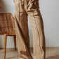 Exposed Seam Drawstring High Waist Wide Leg Pants