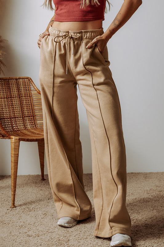 Exposed Seam Drawstring High Waist Wide Leg Pants