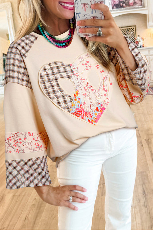 Floral Peace Heart Graphic Wide Long Sleeve Top