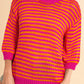 Stripe 3/4 Puff Sleeve Drop Shoulder Sweater