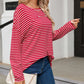 Striped Drop Shoulder Exposed Seam Long Sleeve Top