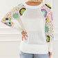 Pointelle Floral Crochet Sleeve Sweater