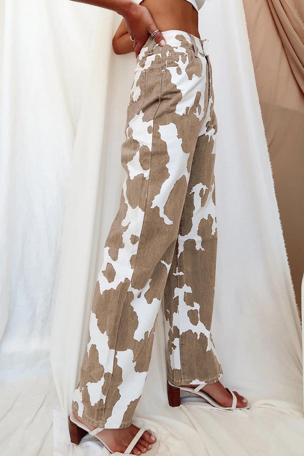 Cow Spot Print Pocketed Jeans