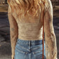 Lace Mesh Crochet Splicing Slim Fit Long Sleeve Blouse