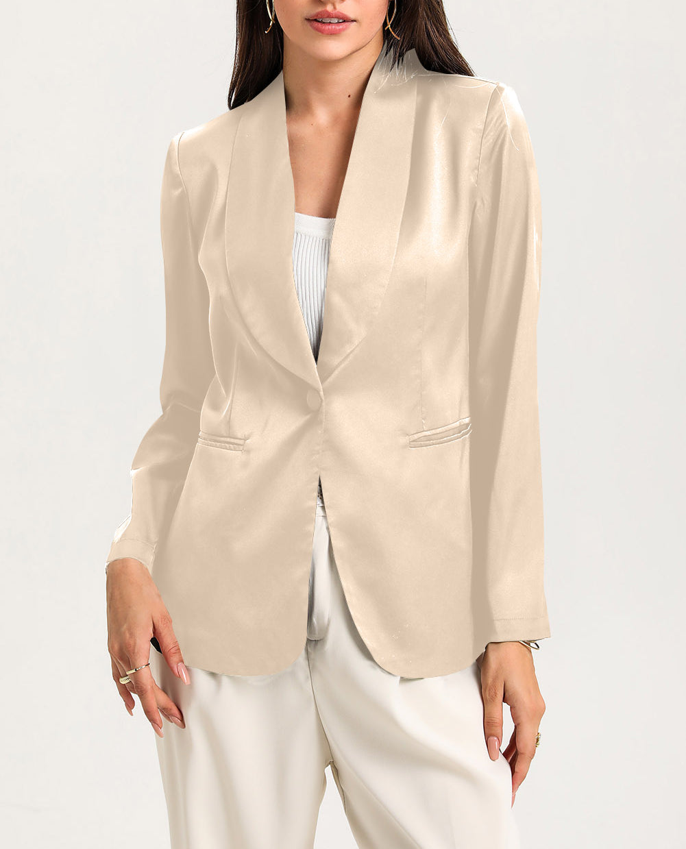 Collared Neck Single Breasted Blazer with Pockets