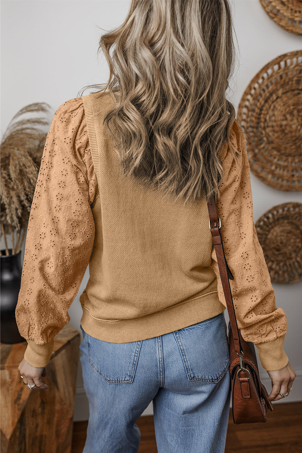Textured Patchwork Round Neck Sweatshirt