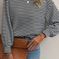 Stripe Round Neck Drop Shoulder Long Sleeve Top