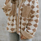 Geometric Pattern Corduroy Patch Pockets Sherpa Jacket