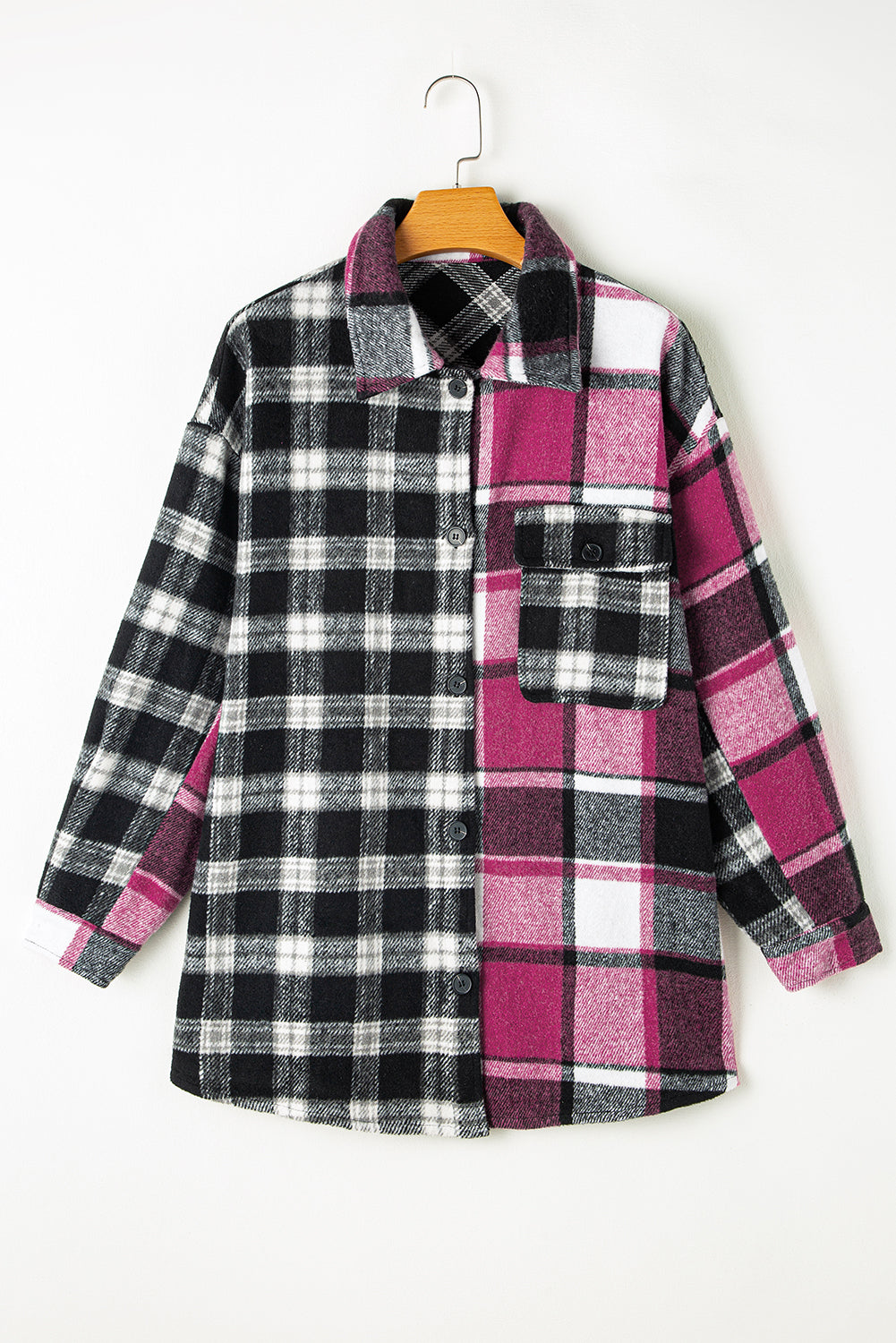 Plaid Colorblock Loose Shacket