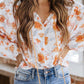 Tassel Tie V Neck Bubble Sleeve Floral Blouse