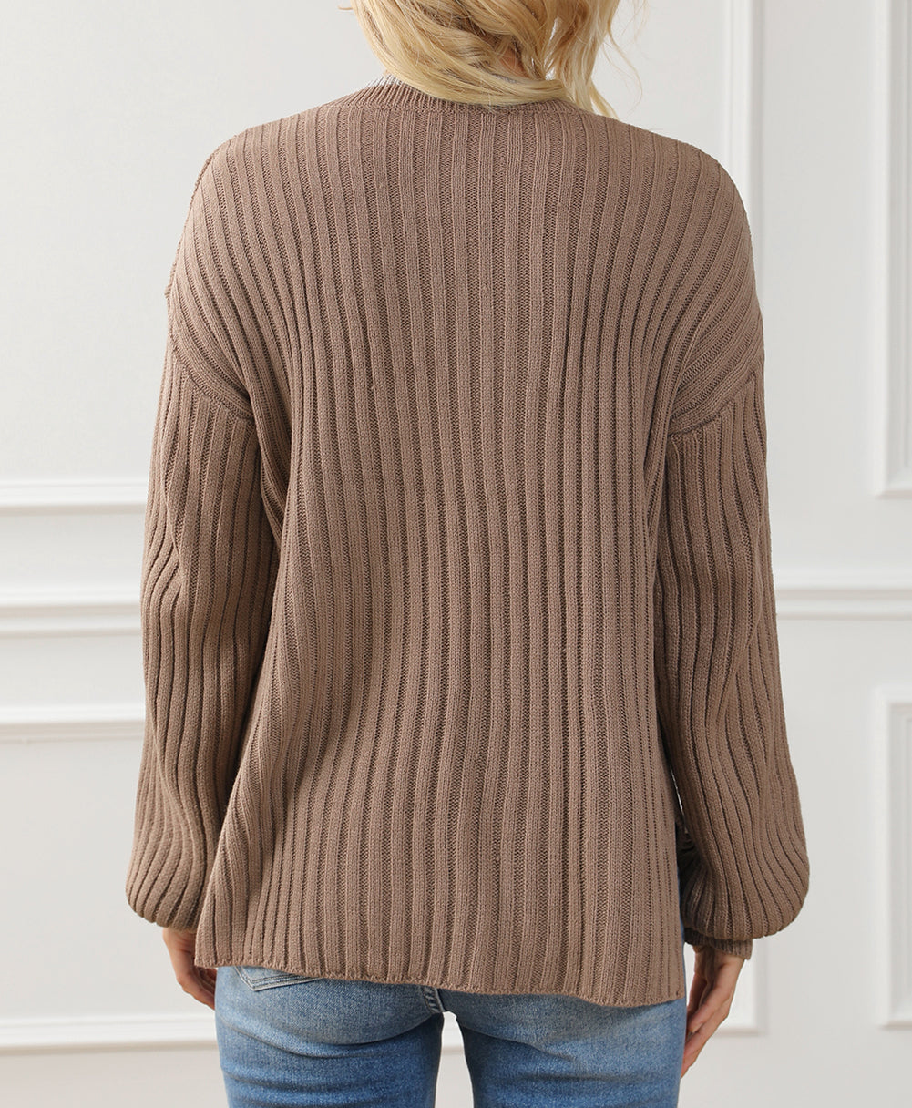 Balloon Sleeve High Low Split Sweater