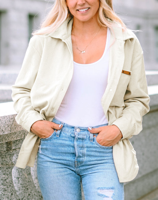 Corduroy Buttoned Front Pocketed Shacket