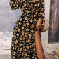 Floral Tie Square Neck Puff Sleeve Slit Dress