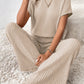 Solid Color Ribbed Short Sleeve Wide Leg Jumpsuit