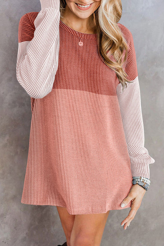Colorblock Corded Long Sleeve Mini Dress