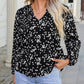Split Neck Fall Printed Crinkled Blouse