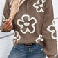 Contrast Flower Half Zipper Stand Neck Sweater