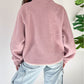 Fushia Stand Neck Half Button Zip Pocket Plush Sweatshirt