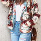 Western Aztec Buttoned Zipper Pockets Fleece Jacket