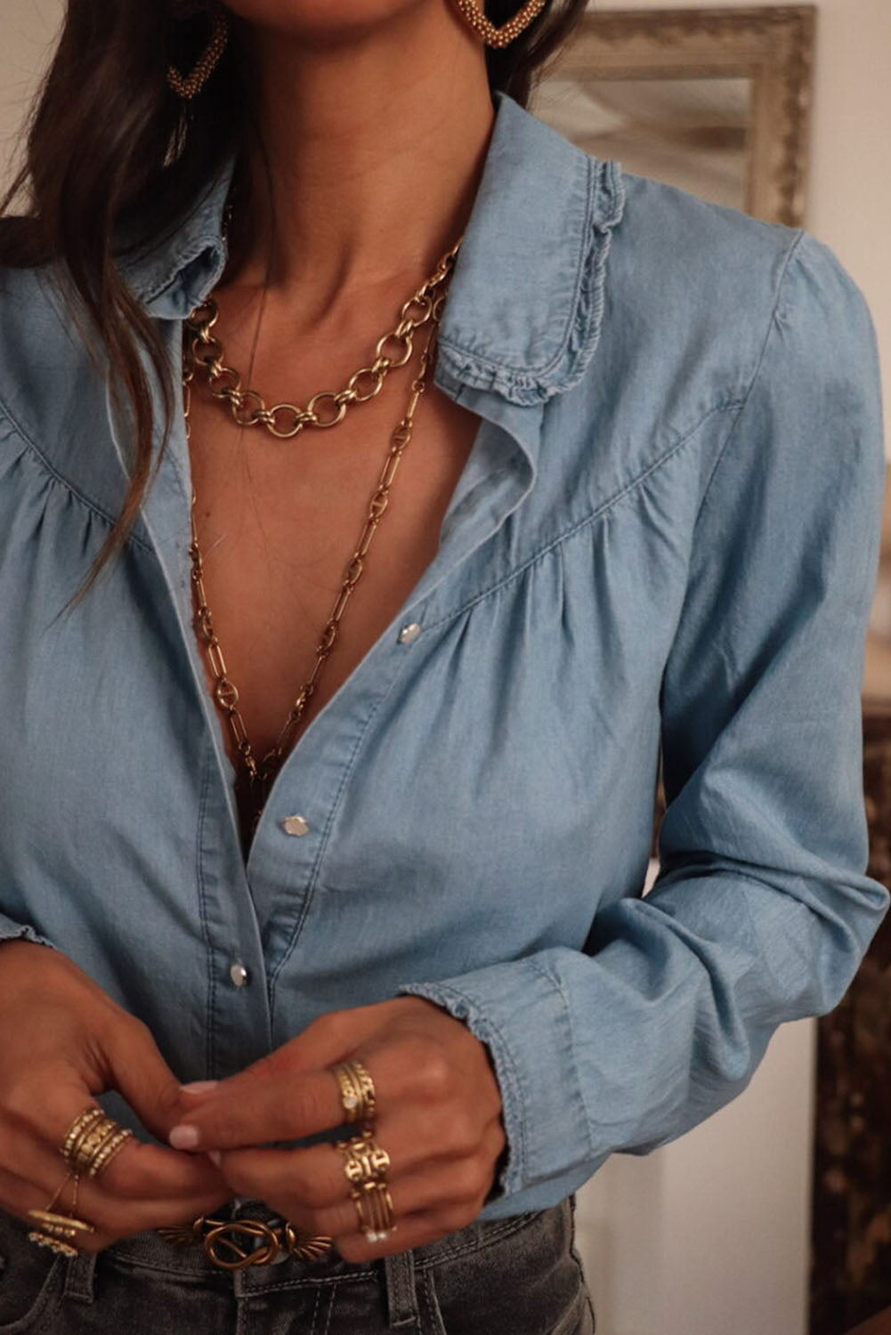 Turn-down Collar Chambray Shirt
