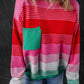 Striped Knit Patch Pocket Drop Shoulder Sweater