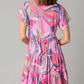 Abstract Geometric Print Tassel Tie Flared Dress