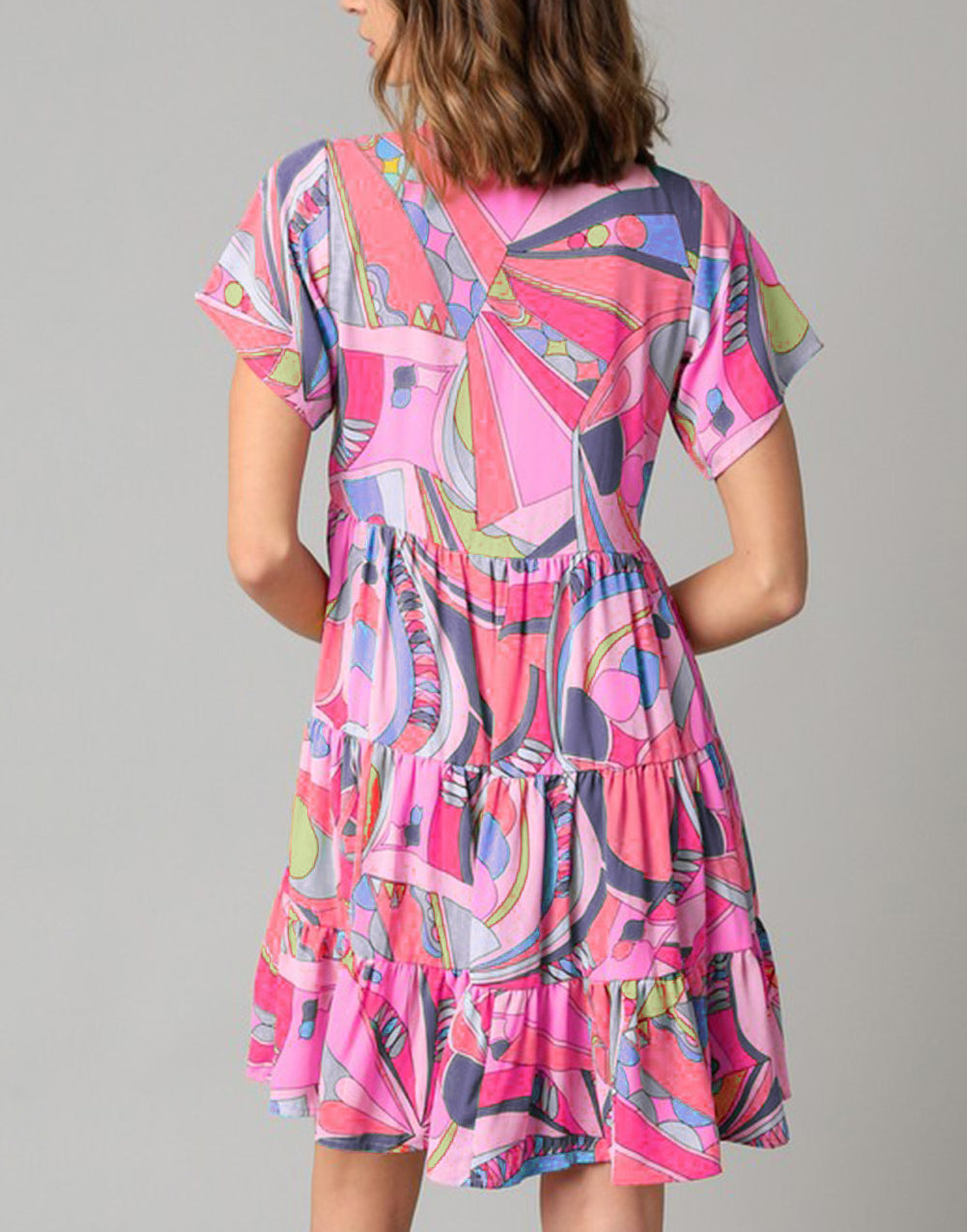 Abstract Geometric Print Tassel Tie Flared Dress