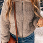 Zipper Pocketed Winter Fuzzy Jacket