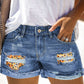 Patchwork Rolled Hem Denim Shorts