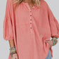 Waffled Bracelet Sleeve Oversized Henley Top