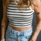 Stripe Round Neck Cropped Slim Tank Top
