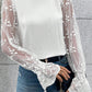 Contrast Lace Sleeve Mock Neck Textured Blouse