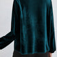 Lantern Sleeve Beaded Split V Neck Velvet Top