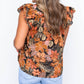 Brown Floral Flutter Sleeves Square Neck Blouse