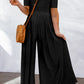 Short Sleeve Bodice Flowy Wide Leg Jumpsuit