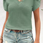 V Neck Petal Sleeve Waffle Knit T-Shirt