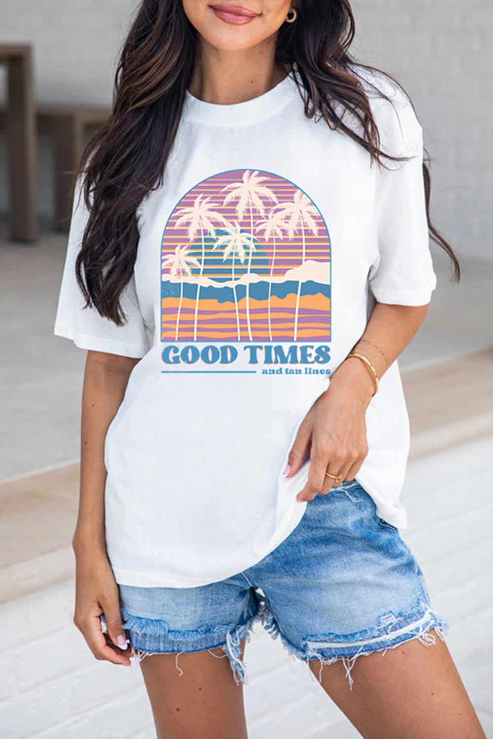 Coconut Tree GOOD TIMES Graphic Crewneck T Shirt