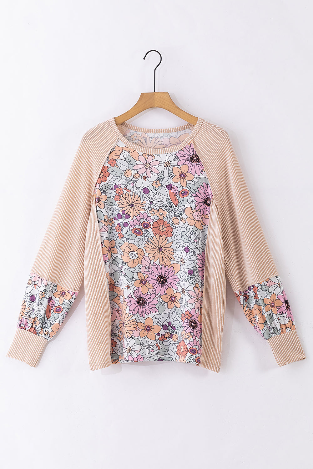Corded Floral Patchwork Long Sleeve Top